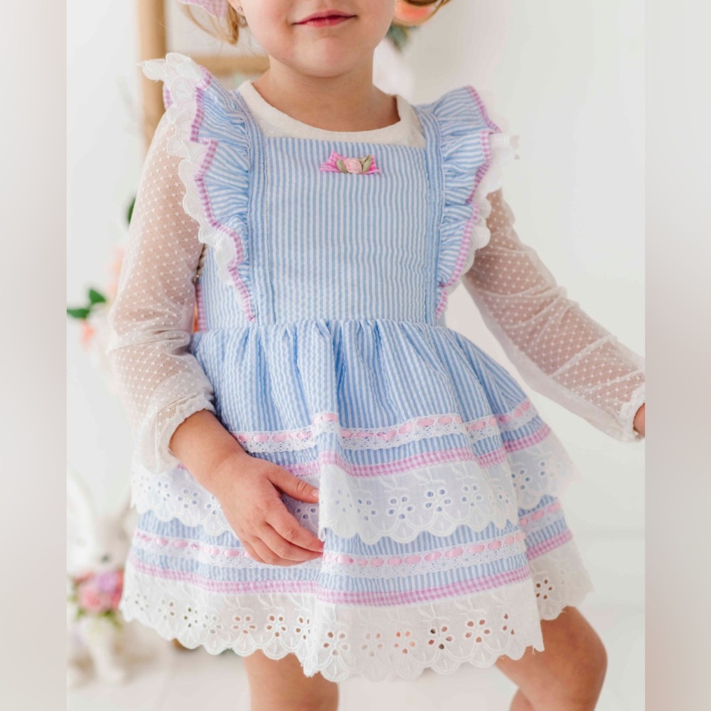 Bums and Roses‎ Gingham Easter spring blue pink Tiered dress size 6-12M